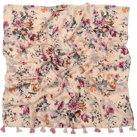 Floral Bohemian Scarf for Women Lightweight Floral Printed Scarf Festival - Picture 2 of 6